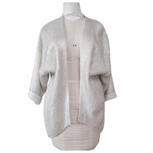 LUSH Cream Cocoon Sweater Size M Loose Casual Oversized Slouchy Kimono Metallic